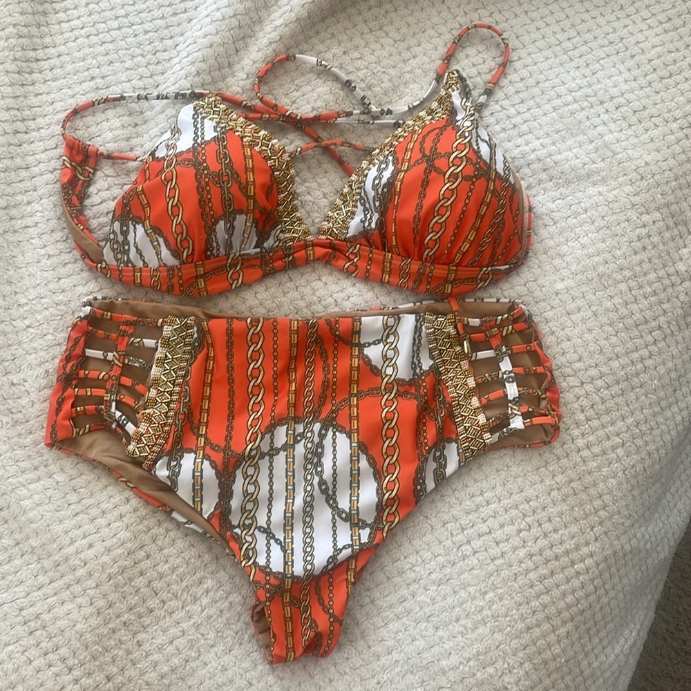 Orange and Gold Baroque Bikini